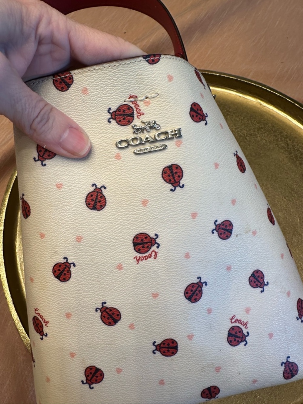 Coach Mini Town Bucket Shoulder Bag with Red Ladybug Floral Print - Picture 2 of 6